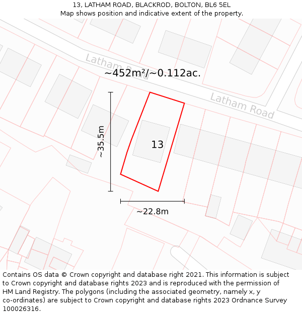 13, LATHAM ROAD, BLACKROD, BOLTON, BL6 5EL: Plot and title map