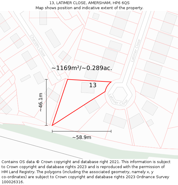 13, LATIMER CLOSE, AMERSHAM, HP6 6QS: Plot and title map