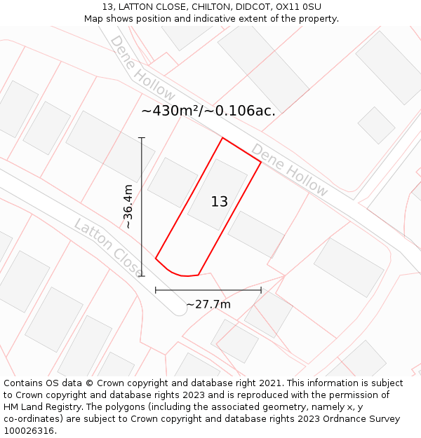 13, LATTON CLOSE, CHILTON, DIDCOT, OX11 0SU: Plot and title map