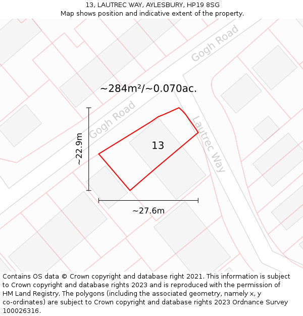 13, LAUTREC WAY, AYLESBURY, HP19 8SG: Plot and title map