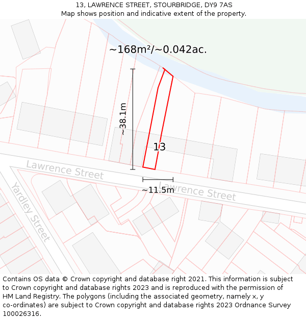 13, LAWRENCE STREET, STOURBRIDGE, DY9 7AS: Plot and title map