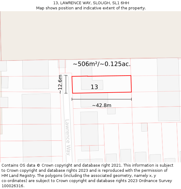 13, LAWRENCE WAY, SLOUGH, SL1 6HH: Plot and title map