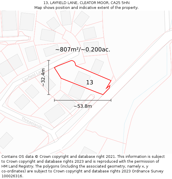 13, LAYFIELD LANE, CLEATOR MOOR, CA25 5HN: Plot and title map