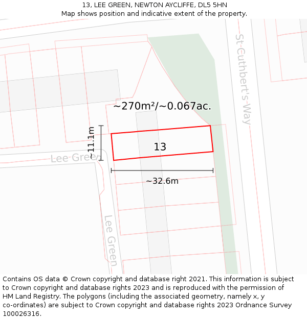 13, LEE GREEN, NEWTON AYCLIFFE, DL5 5HN: Plot and title map