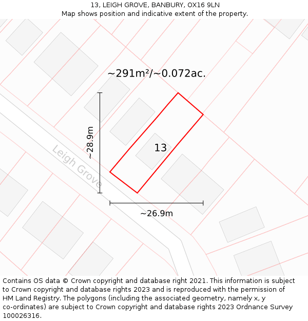 13, LEIGH GROVE, BANBURY, OX16 9LN: Plot and title map