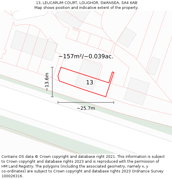 13, LEUCARUM COURT, LOUGHOR, SWANSEA, SA4 6AB: Plot and title map