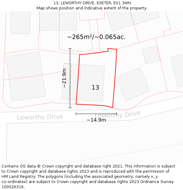 13, LEWORTHY DRIVE, EXETER, EX1 3WN: Plot and title map