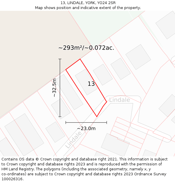 13, LINDALE, YORK, YO24 2SR: Plot and title map