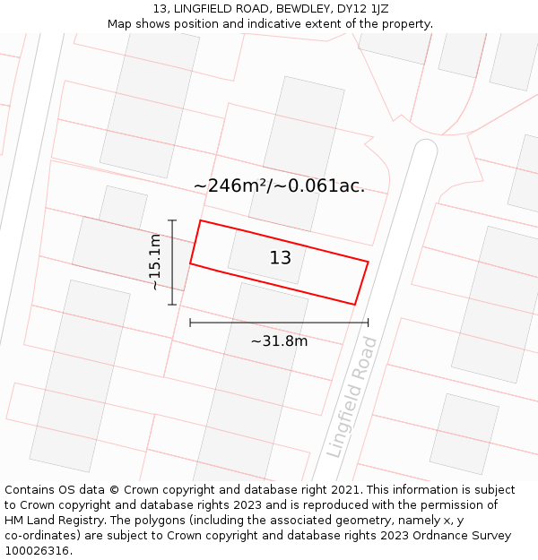 13, LINGFIELD ROAD, BEWDLEY, DY12 1JZ: Plot and title map