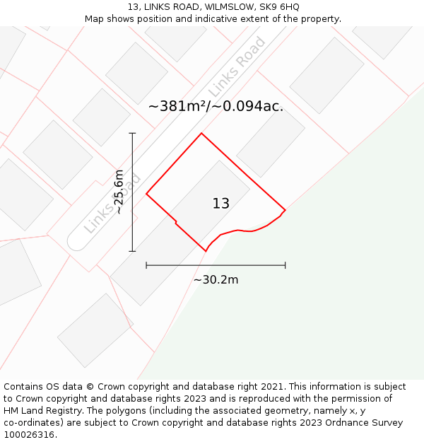 13, LINKS ROAD, WILMSLOW, SK9 6HQ: Plot and title map