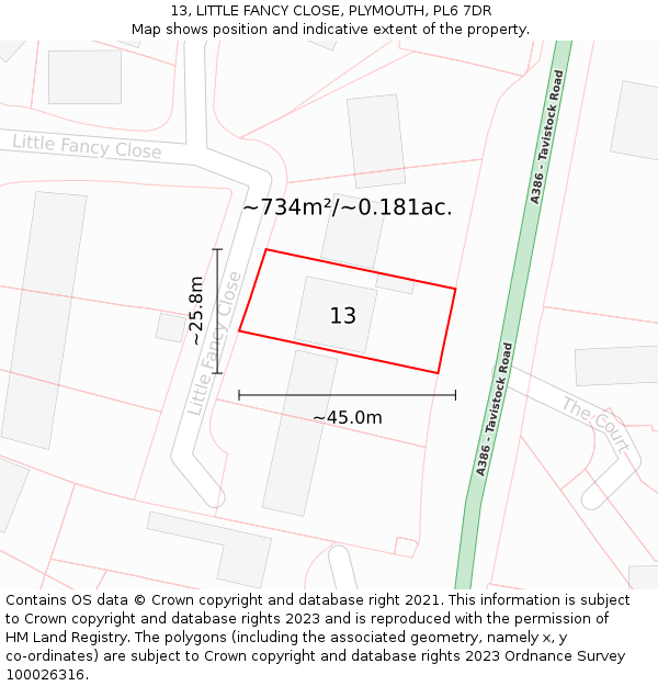 13, LITTLE FANCY CLOSE, PLYMOUTH, PL6 7DR: Plot and title map