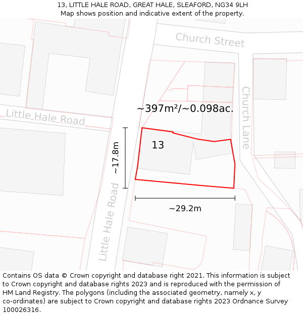 13, LITTLE HALE ROAD, GREAT HALE, SLEAFORD, NG34 9LH: Plot and title map