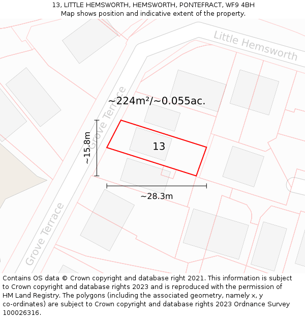 13, LITTLE HEMSWORTH, HEMSWORTH, PONTEFRACT, WF9 4BH: Plot and title map