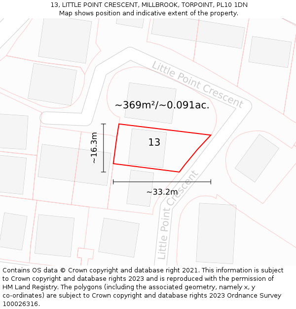 13, LITTLE POINT CRESCENT, MILLBROOK, TORPOINT, PL10 1DN: Plot and title map