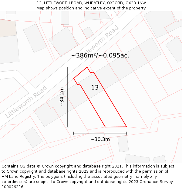 13, LITTLEWORTH ROAD, WHEATLEY, OXFORD, OX33 1NW: Plot and title map