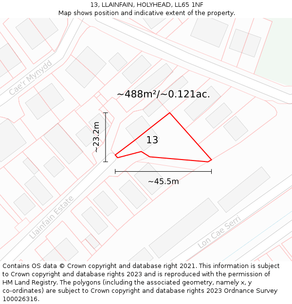 13, LLAINFAIN, HOLYHEAD, LL65 1NF: Plot and title map