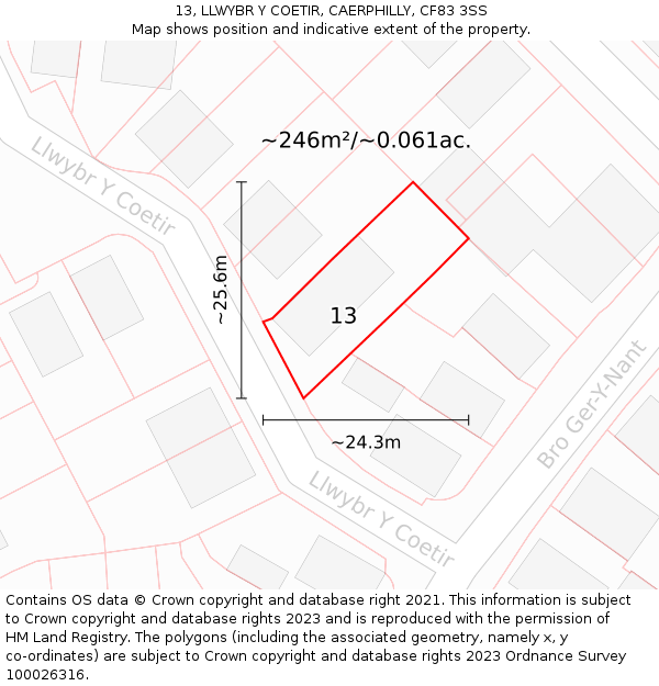 13, LLWYBR Y COETIR, CAERPHILLY, CF83 3SS: Plot and title map