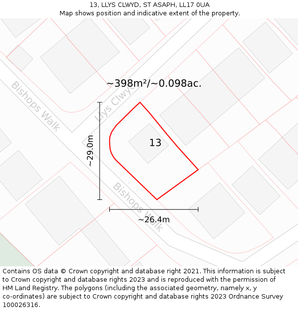 13, LLYS CLWYD, ST ASAPH, LL17 0UA: Plot and title map