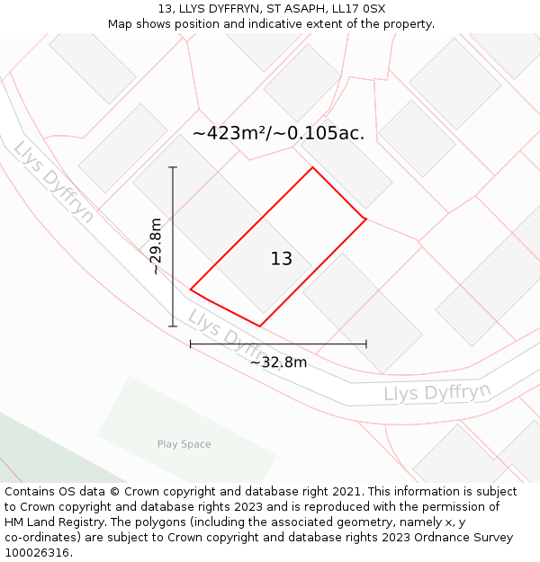 13, LLYS DYFFRYN, ST ASAPH, LL17 0SX: Plot and title map