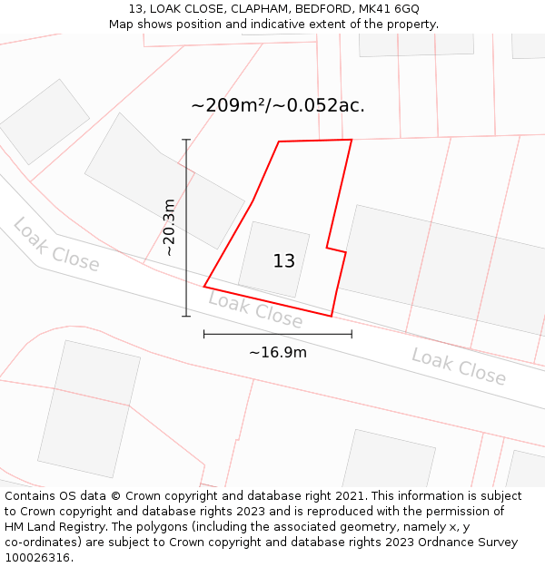 13, LOAK CLOSE, CLAPHAM, BEDFORD, MK41 6GQ: Plot and title map