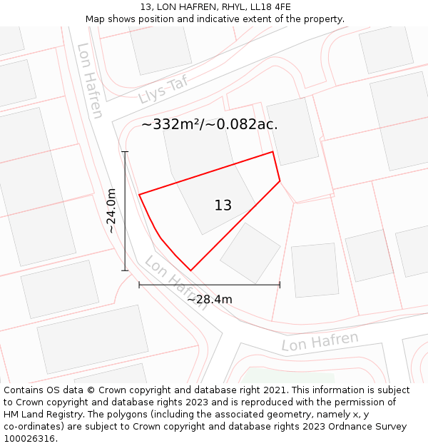 13, LON HAFREN, RHYL, LL18 4FE: Plot and title map