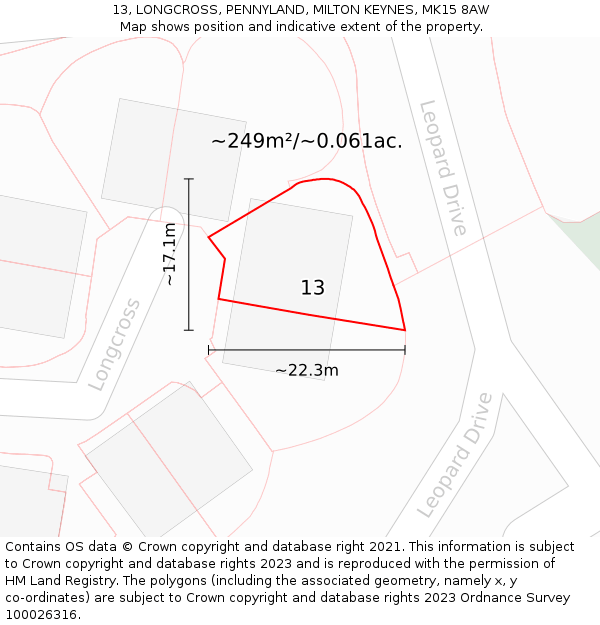 13, LONGCROSS, PENNYLAND, MILTON KEYNES, MK15 8AW: Plot and title map