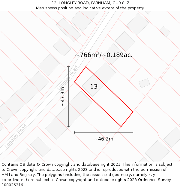 13, LONGLEY ROAD, FARNHAM, GU9 8LZ: Plot and title map