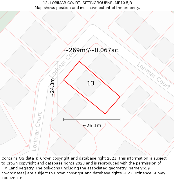 13, LORIMAR COURT, SITTINGBOURNE, ME10 5JB: Plot and title map