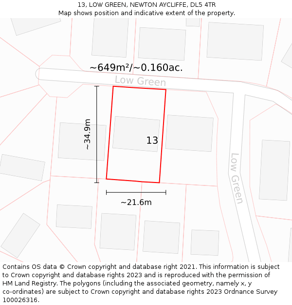 13, LOW GREEN, NEWTON AYCLIFFE, DL5 4TR: Plot and title map