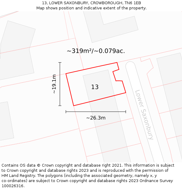 13, LOWER SAXONBURY, CROWBOROUGH, TN6 1EB: Plot and title map