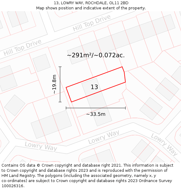 13, LOWRY WAY, ROCHDALE, OL11 2BD: Plot and title map