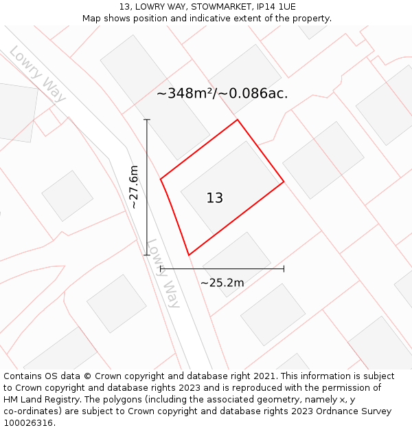 13, LOWRY WAY, STOWMARKET, IP14 1UE: Plot and title map