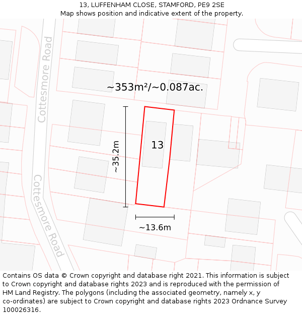 13, LUFFENHAM CLOSE, STAMFORD, PE9 2SE: Plot and title map