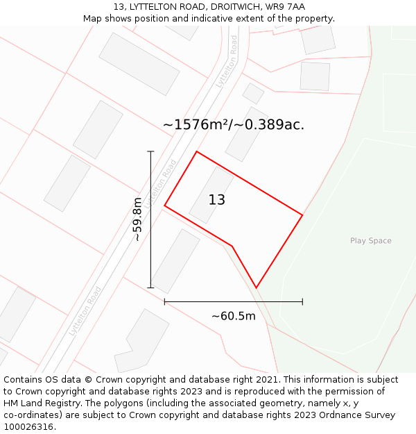 13, LYTTELTON ROAD, DROITWICH, WR9 7AA: Plot and title map