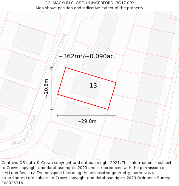 13, MACKLIN CLOSE, HUNGERFORD, RG17 0BY: Plot and title map