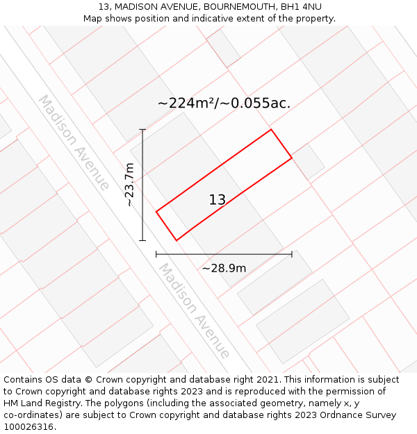 13, MADISON AVENUE, BOURNEMOUTH, BH1 4NU: Plot and title map