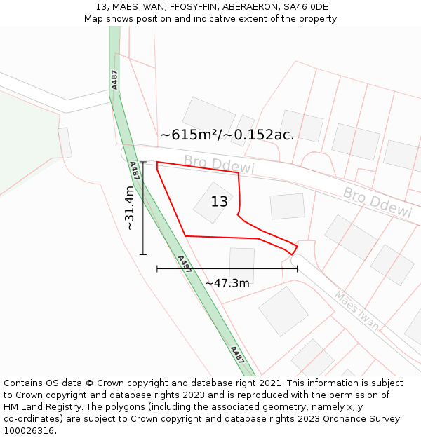 13, MAES IWAN, FFOSYFFIN, ABERAERON, SA46 0DE: Plot and title map