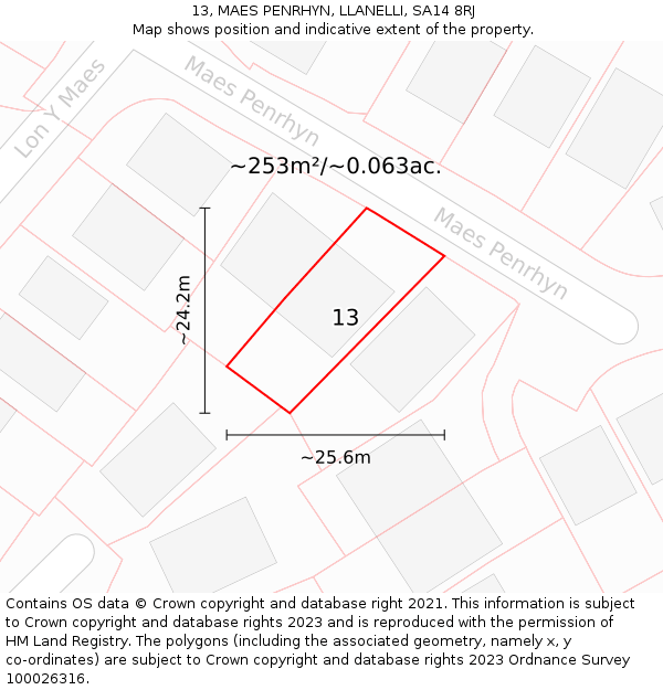 13, MAES PENRHYN, LLANELLI, SA14 8RJ: Plot and title map