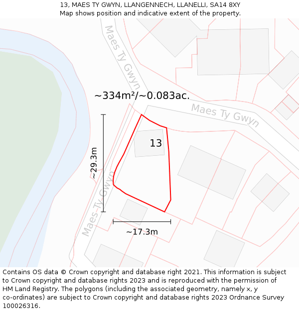 13, MAES TY GWYN, LLANGENNECH, LLANELLI, SA14 8XY: Plot and title map