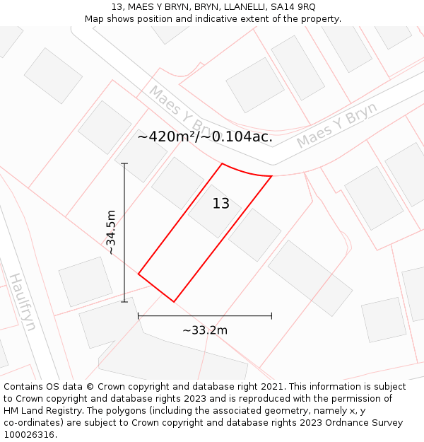 13, MAES Y BRYN, BRYN, LLANELLI, SA14 9RQ: Plot and title map