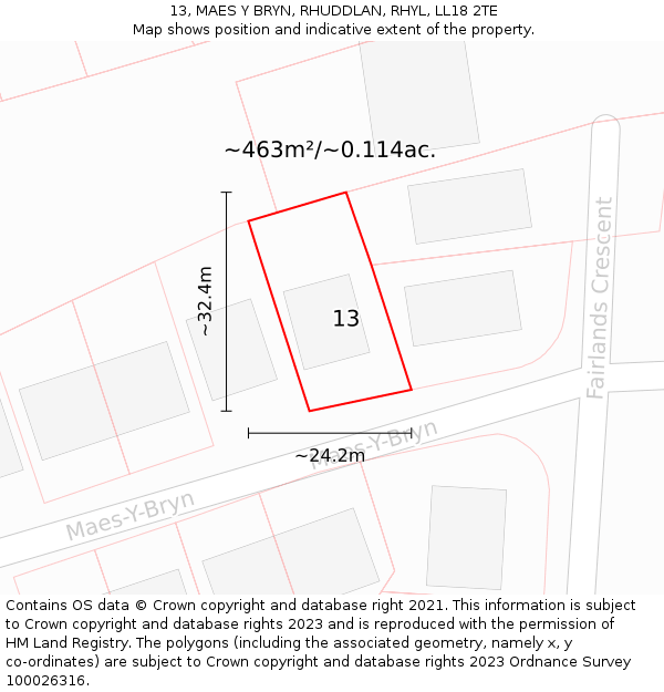 13, MAES Y BRYN, RHUDDLAN, RHYL, LL18 2TE: Plot and title map