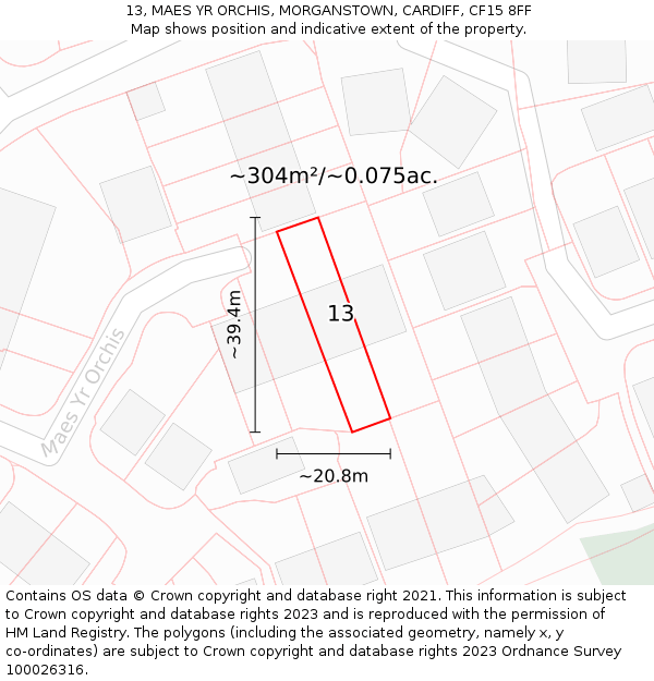 13, MAES YR ORCHIS, MORGANSTOWN, CARDIFF, CF15 8FF: Plot and title map