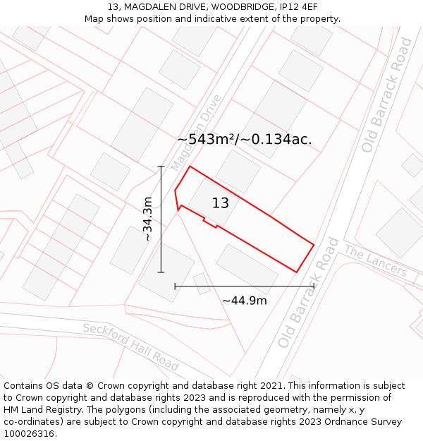 13, MAGDALEN DRIVE, WOODBRIDGE, IP12 4EF: Plot and title map