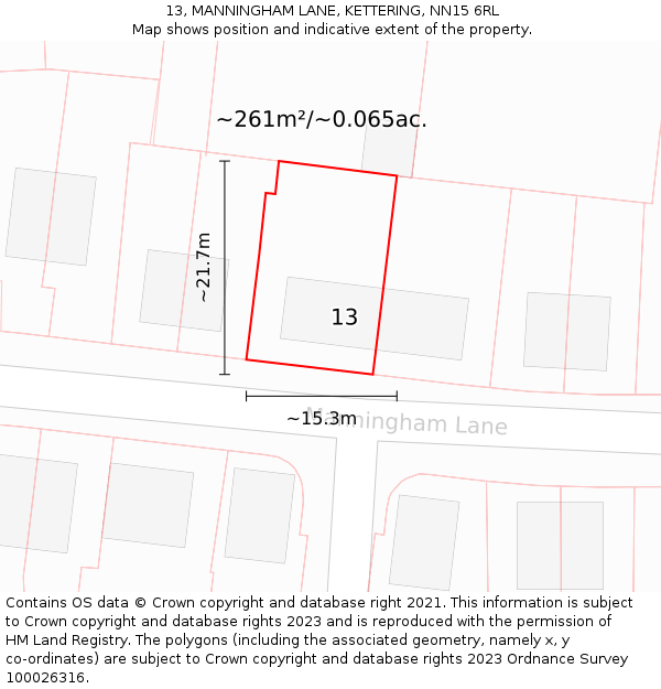 13, MANNINGHAM LANE, KETTERING, NN15 6RL: Plot and title map