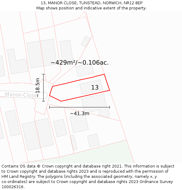 13, MANOR CLOSE, TUNSTEAD, NORWICH, NR12 8EP: Plot and title map