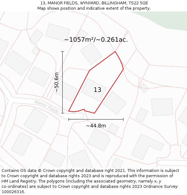 13, MANOR FIELDS, WYNYARD, BILLINGHAM, TS22 5GE: Plot and title map