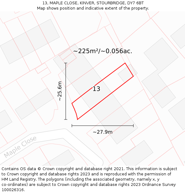 13, MAPLE CLOSE, KINVER, STOURBRIDGE, DY7 6BT: Plot and title map