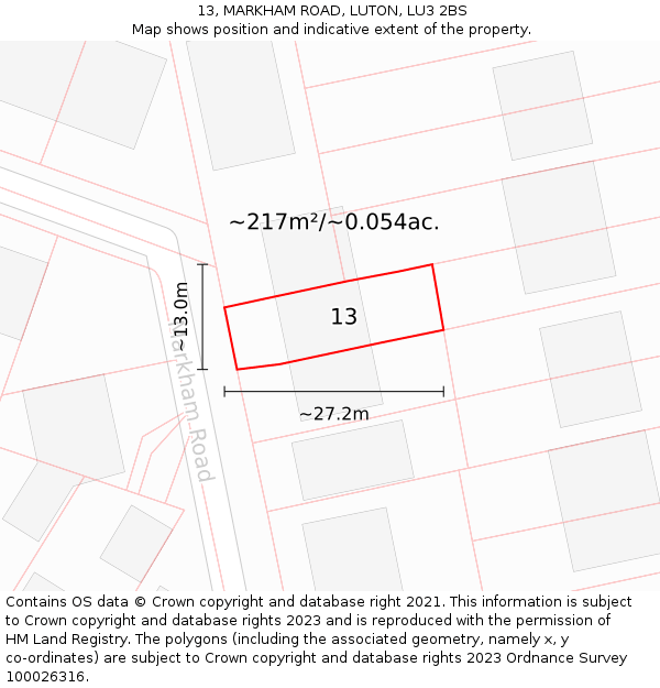 13, MARKHAM ROAD, LUTON, LU3 2BS: Plot and title map