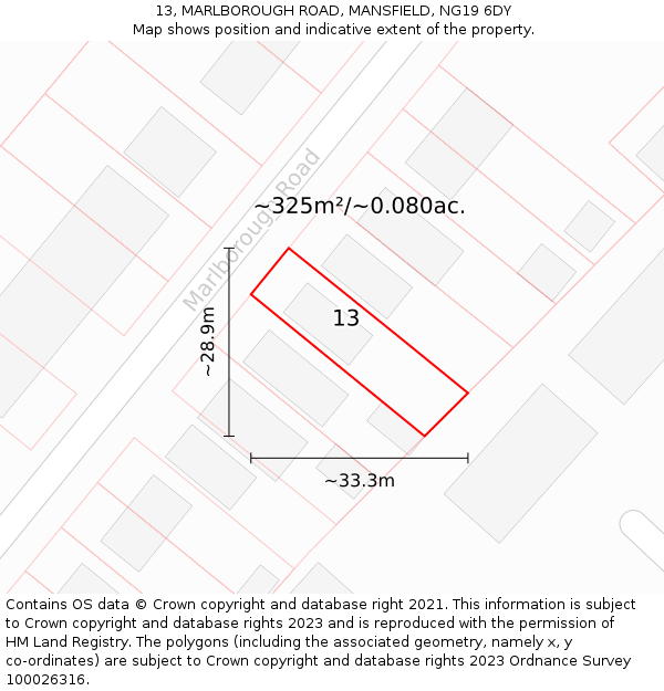 13, MARLBOROUGH ROAD, MANSFIELD, NG19 6DY: Plot and title map