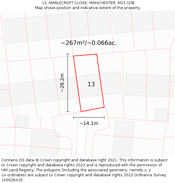 13, MARLECROFT CLOSE, MANCHESTER, M23 1DB: Plot and title map